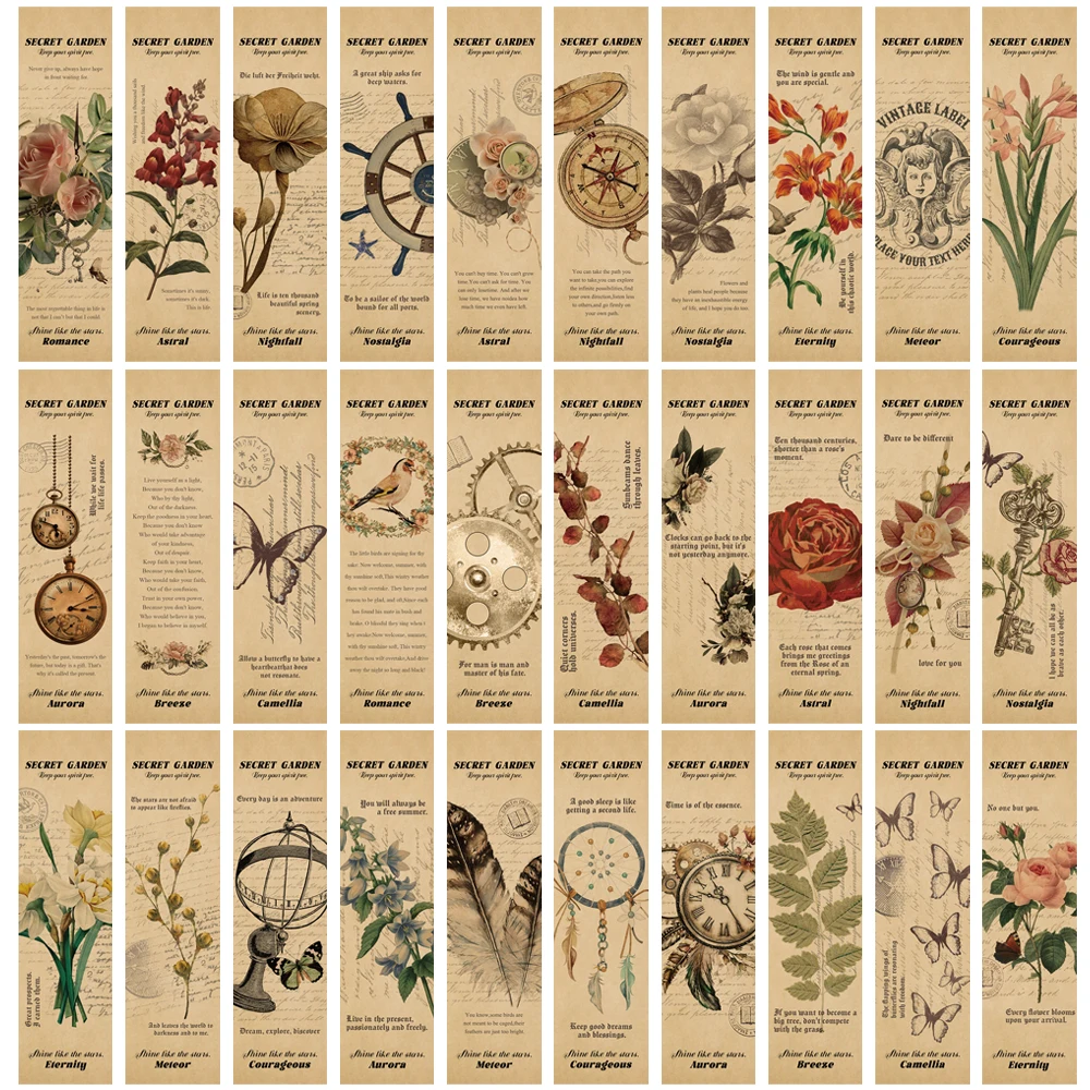 30PCS Nostalgic Style Flowers Bookmarks Nostalgia Paper Cartoon ...