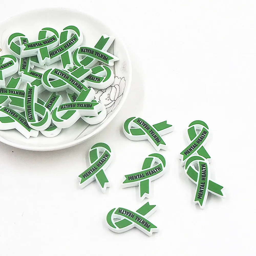 Chenkai 10PCS Mental Health Awareness Beads Silicone Charms Focal Beads