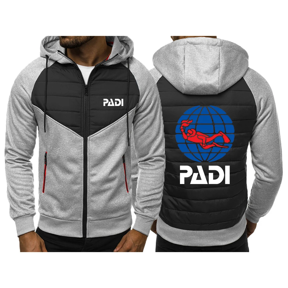 남성용 스쿠버 드라이버 Padi 프린트 후드 코튼 패딩 의류, 패치워크 패션 코트, 가을 및 겨울, 신상