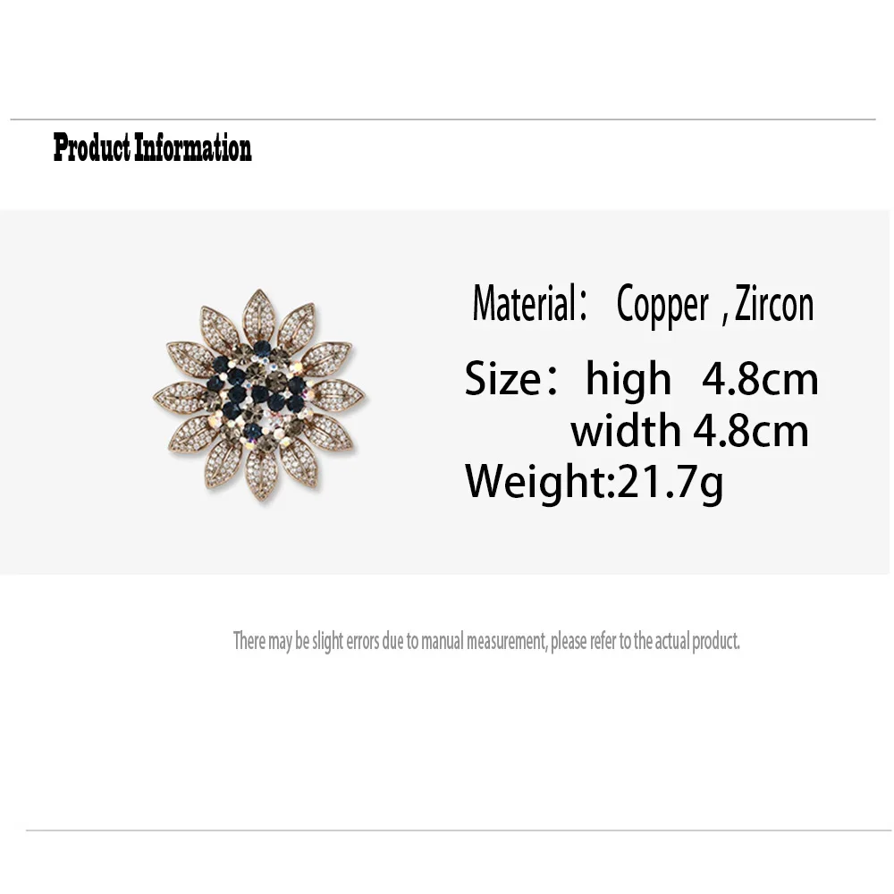 New Rhinestone Sunflower Brooch Women's Luxury Designer Floral Brooches Jewelry Clothes Jacket Badge Accessories Birthday Gift