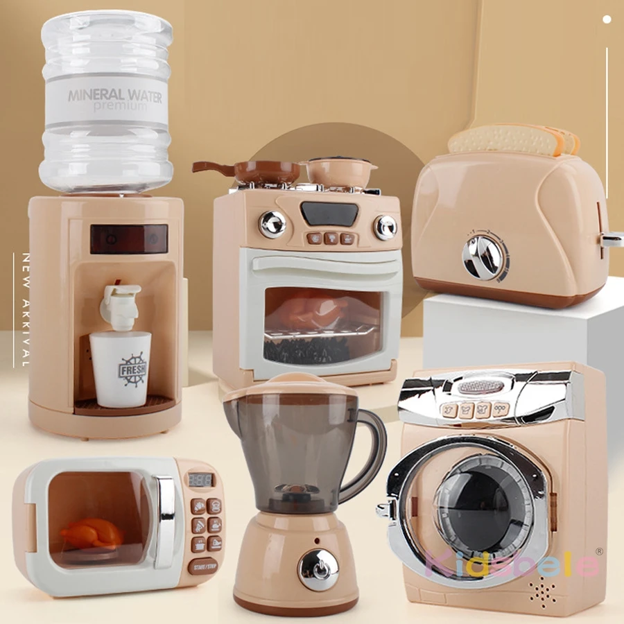 Children's Deluxe Play Kitchen Appliance Set - Includes Microwave, Coffee Maker, Blender, Toaster & Washing Machine Educational Toy