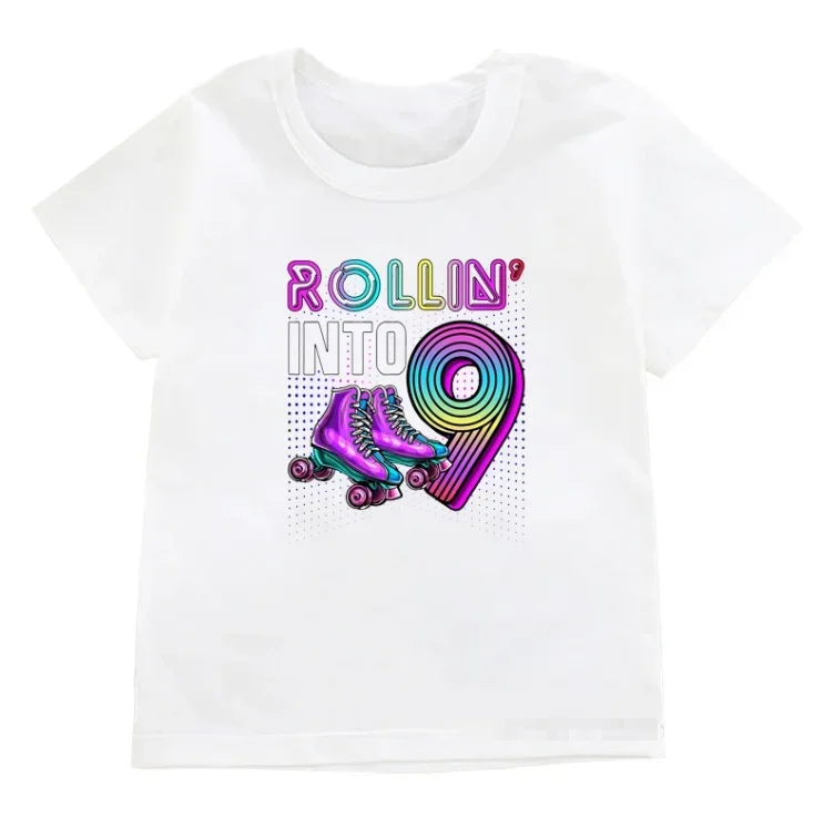 Funny T-shirt for 6-12 Roller Skating Print Kids Rollin Into Clothing Baby New Fashion White T-shirts Street Trend Tees Tops 4