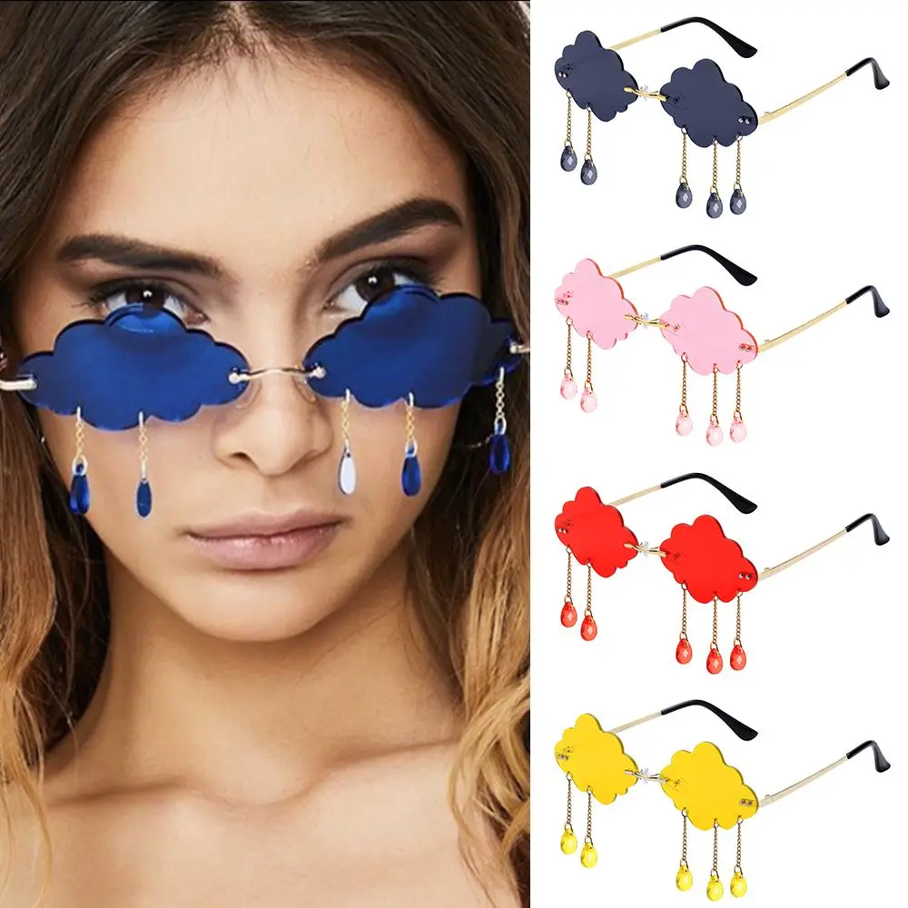 

Vintage Shades Funny Cloud Shaped UV400 Disco Glasses Clouds Tassel Sunglasses Steampunk Sunglasses Rimless Sunglasses