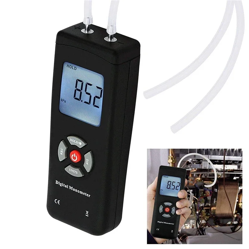 Automotive Pressure Gauge AC Gauge Set Digital Manometer Air Pressure Meter Portable Pressure Gauges Handheld U-type HVAC Air Vacuum/Gas Differential Meter
