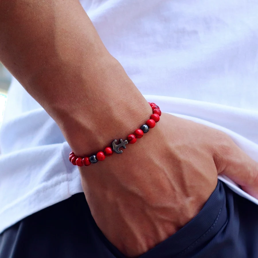 Men Black Hematite Stone Healing Bracelet Natural Tiger Eyes Lava Beads