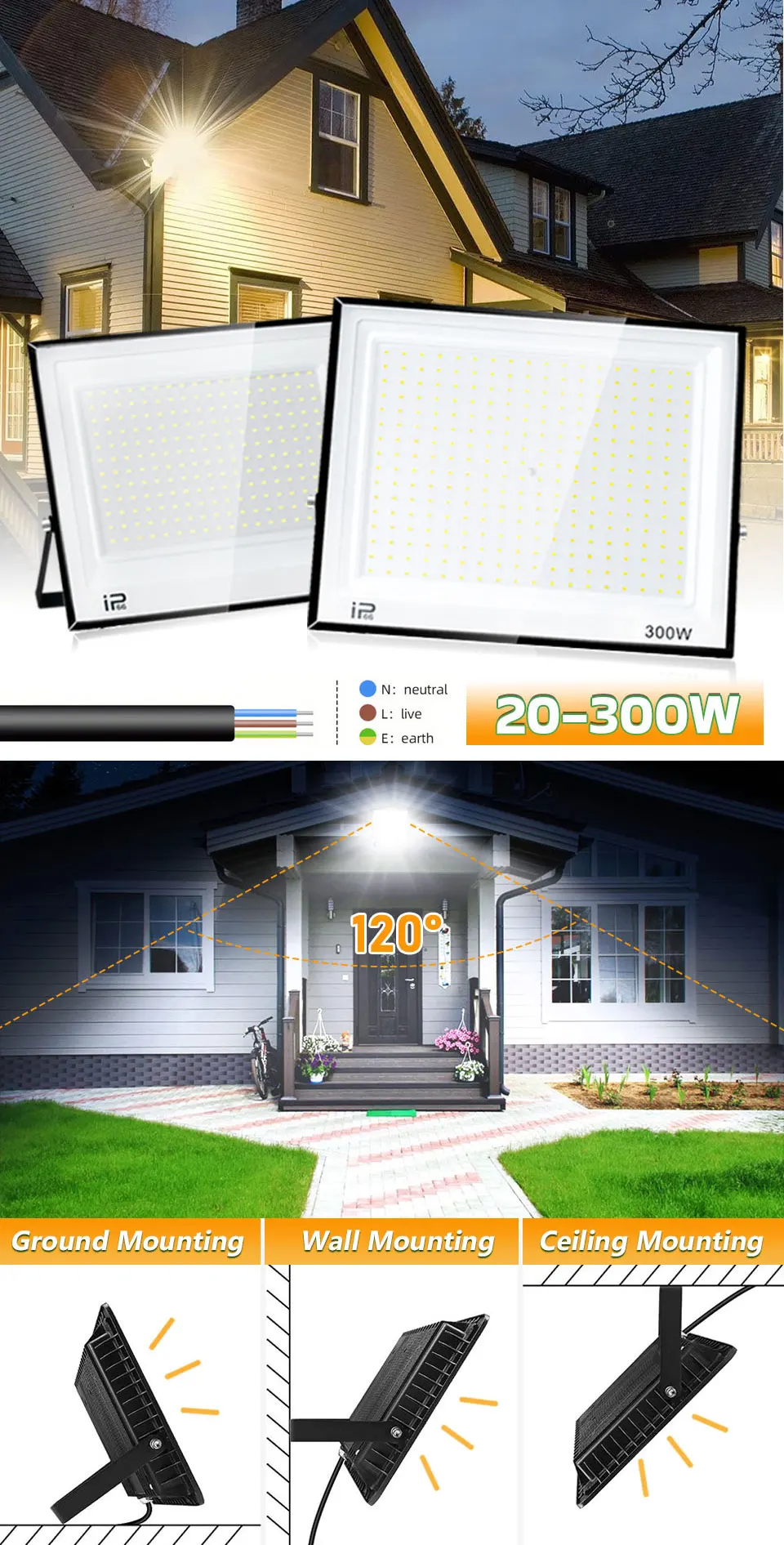 Description Picture 2 of itemLed Flood Light IP66 Waterproof 100W 200W Outdoor Floodlight Spotlight LED Reflector Street Lamp Wall Flood Lights