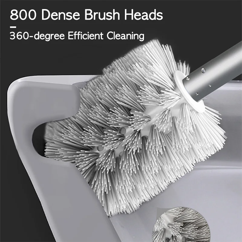 Wall-Mounted Space Aluminum Toilet Brush Holder Set – Long Handle WC Cleaning Brush 3