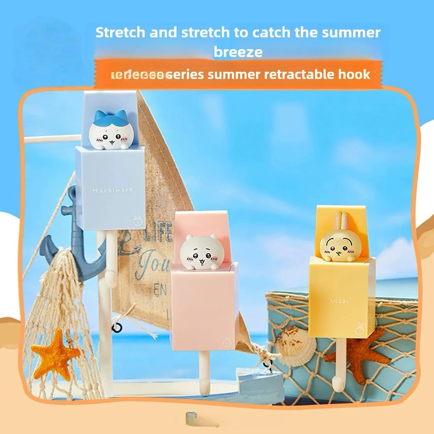 Yiji Sommer Dehnbarer Haken im Miniso-Stil, Usagi Hachiware Niedlicher Wandhaken, Kawaii Aufhängehaken für Taschen, Schlüssel und Mehr