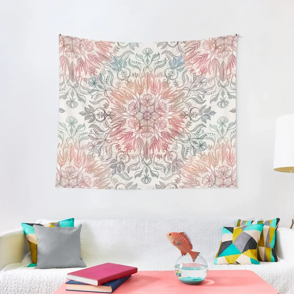 

Осенняя Мандала в кораллах, гобелен с кремом и розой, украшение для спальни, настенный гобелен