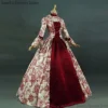 Women Lace-Up Medieval Dress Ruffles Bow Vintage Victorian Carnival Maxi Dress Patchwork Floral Female Fairy Long Dress 1