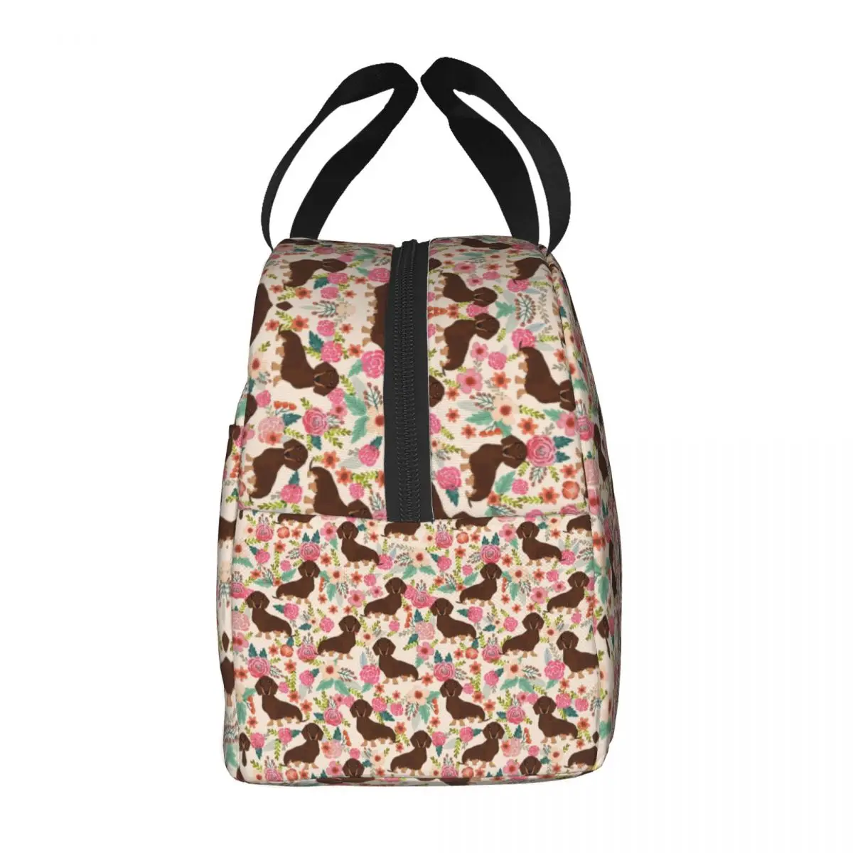 Custom Dachshund Sausage Dog In Florals Lunch Bag Women Cooler Warm Insulated Lunch Boxes for Adult Office