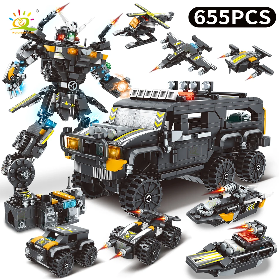 

HUIQIBAO 2 сменный полицейский гоночный автомобиль деформация робот модель строительные блоки город DIY SWAT спортивные автомобили Кирпичи игрушки для детей