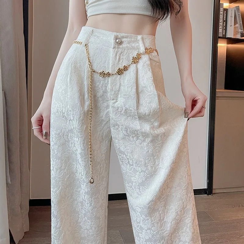 Flower Pants Lace Up Cool Pants Korean Style Y2k Straight Loose Women Summer Wear Belt High Waist Trousers
