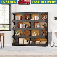 S Shaped Tall Bookcase Set of 2 4 Tier Modern Freestanding Storage Shelving Stylish Bookshelf Space Saving Display Units 1