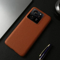 Handmade Premium Genuine Leather Shockproof Phone Case - Retro Style for Xiaomi 15T (Brown 6324)