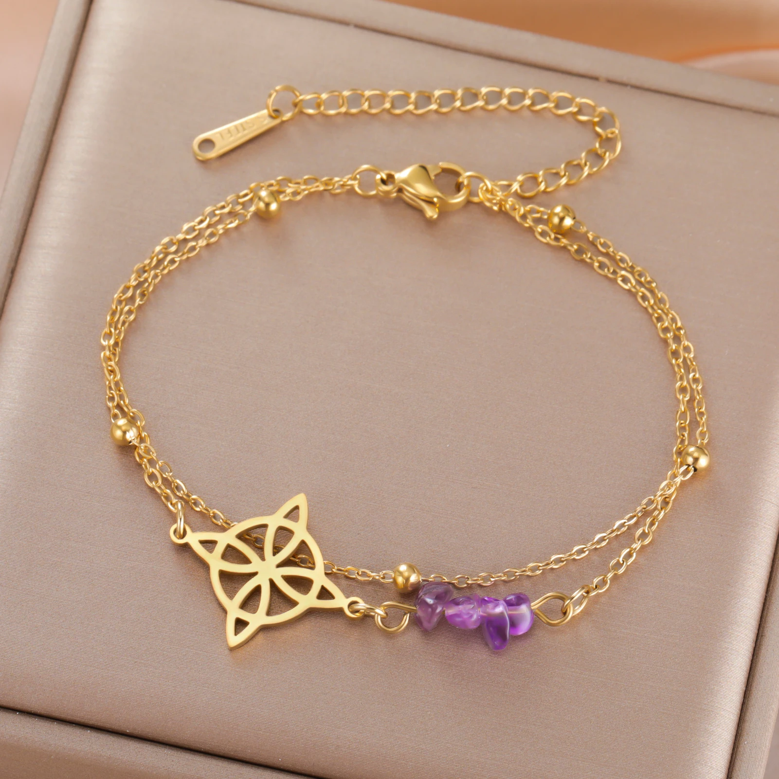 Skyrim Lila Kristall Hexe Knoten Charm Armband Frauen Edelstahl Doppelschicht Perlen Kette Amulett Hexerei Schmuck Geschenk – Detail 7