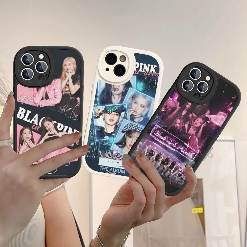 

Korea Girl B-Black Fashion Pinks Phone Case Hard Leather For IPhone 14 13 12 Mini 11 14 Pro Max Xs X Xr 7 8 Plus Fundas