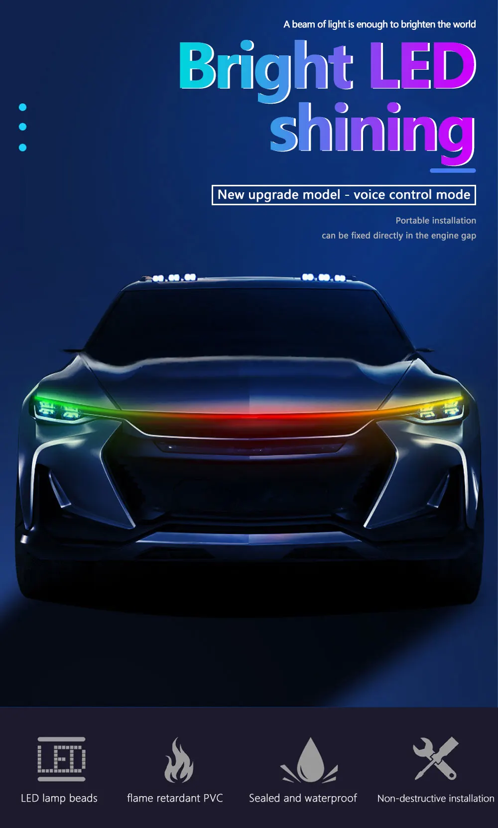 RXZ APP Fernbedienung RGB Led Bunte Auto Scheinwerfer Streifen 12v Universal für Auto Haube Dekorative Licht Tagfahrlicht – Detail 1
