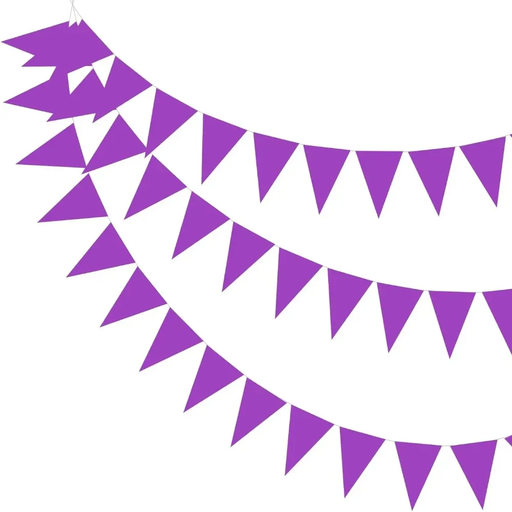 Vibrant Purple Triangle Bunting - Waterproof Pennant Flags Garland, 33ft/10m Durable Party Decoration