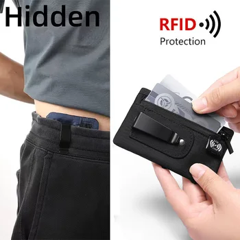 Borsa per soldi di sicurezza da viaggio Borsa porta carte con blocco RFID Borsa con clip nascosta per uomo Donna Marsupio tascabile segreto Mini portafoglio