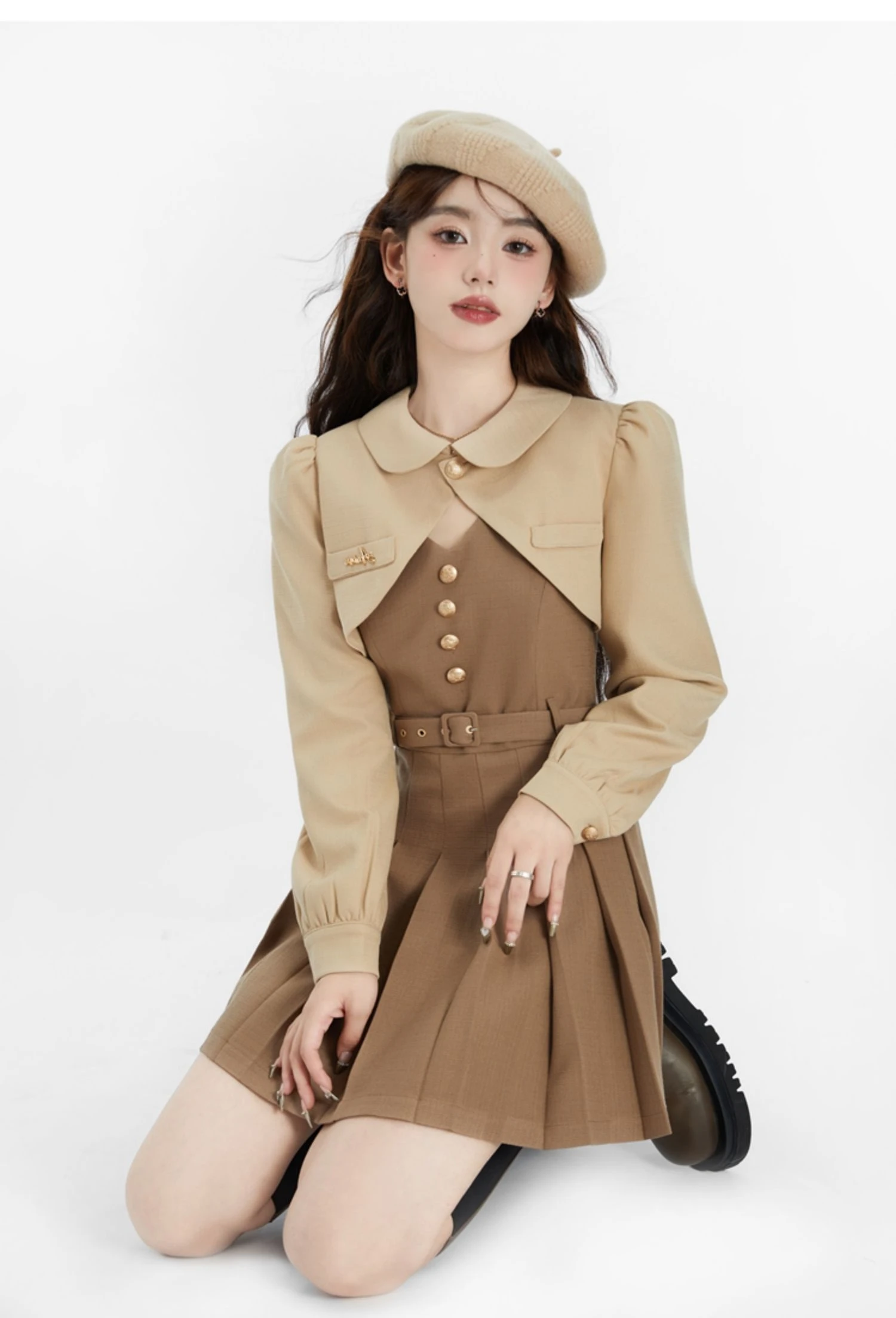 Mini vestido feminino estilo coreano, estilo universitário