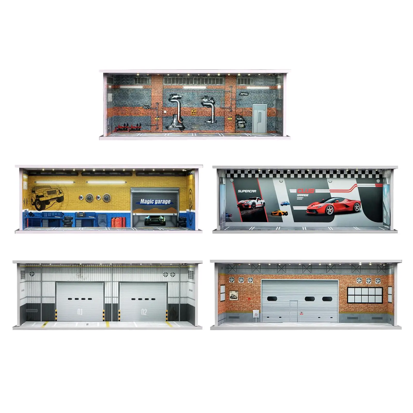 

1/64 Parking Lot Display Case Easy Assembly Protection Collectibles with Lights Model Car Garage Can Hold 6Pcs Diecast Car
