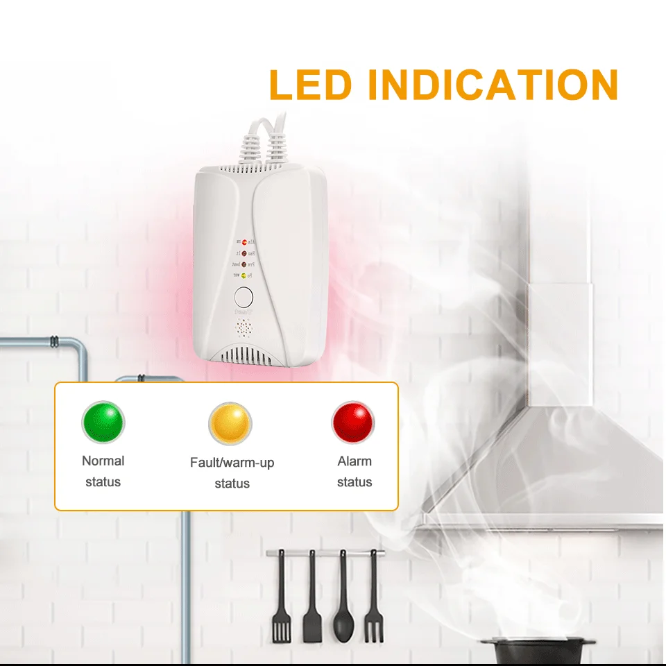 HD2000 Gas Detector And Carbon Monoxide Detector Natural Gas Leak Detector CH4/LPG/CO Sound Light Alarm With Gas Valve Cable
