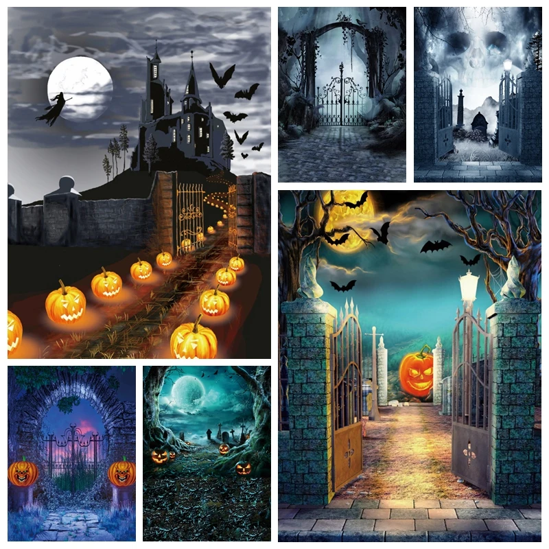 

Halloween Party Photography Backdrop Grunge Castle Pumpkin Lantern Baby Portrait Decor Photographic Background Kids Photo Studio