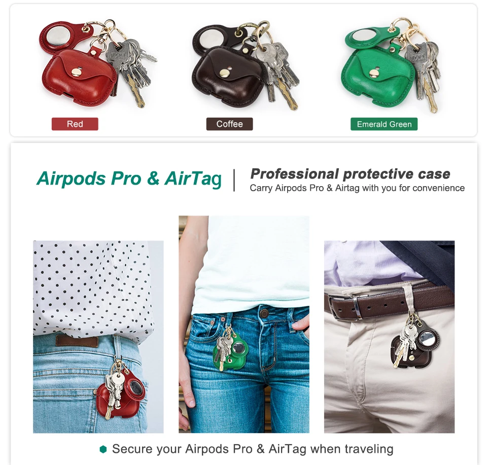 Retro-Lederhülle aus Rindsleder für AirPods Pro und AirTag, Leder-AirPod-Ladebox, kabelloses Bluetooth-Zubehör mit Schlüsselanhänger. – Detail 17