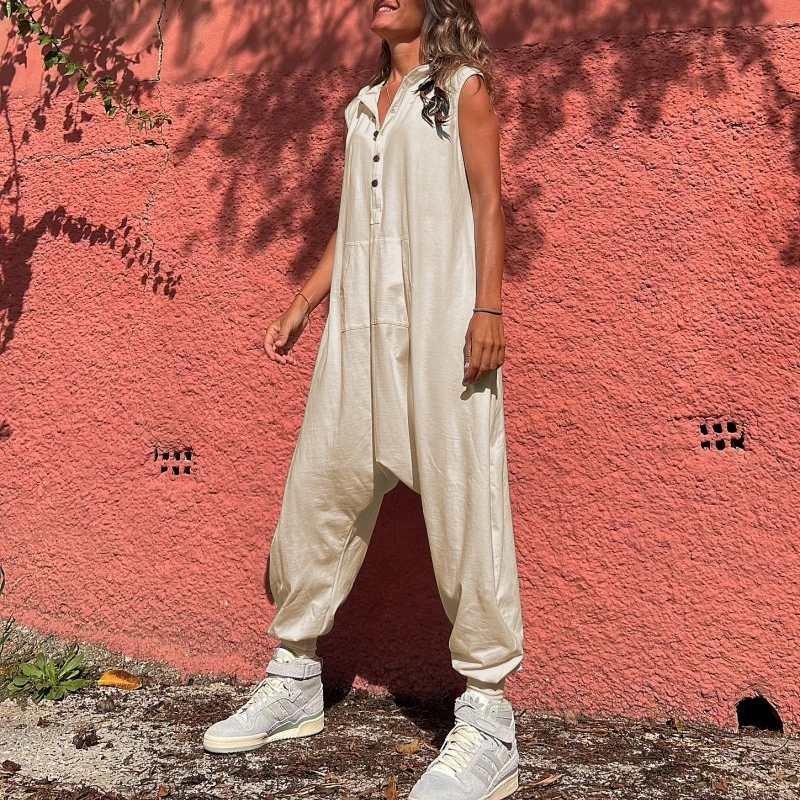 

Summer Loose Hooded Jumpsuits For Women Streetwear Trend Fashion Casual Solid Color Sleeveless Rompers Lady New Party Long Pants
