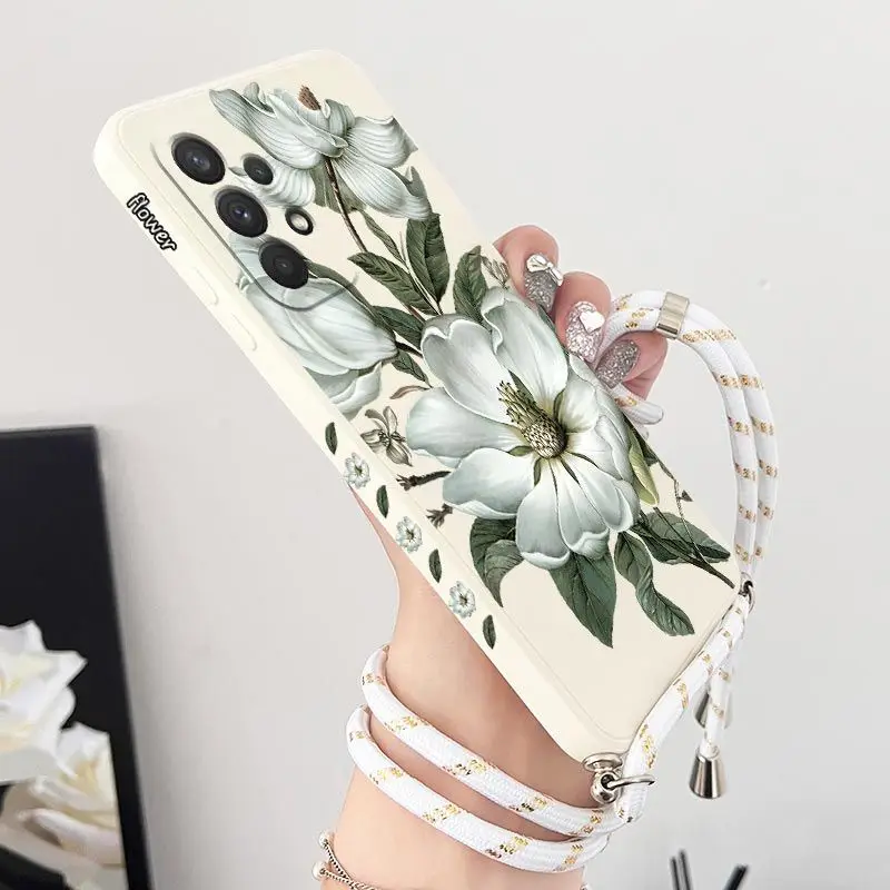 Wild Flowers Crossbody Lanyard Silicone Phone Case Cover