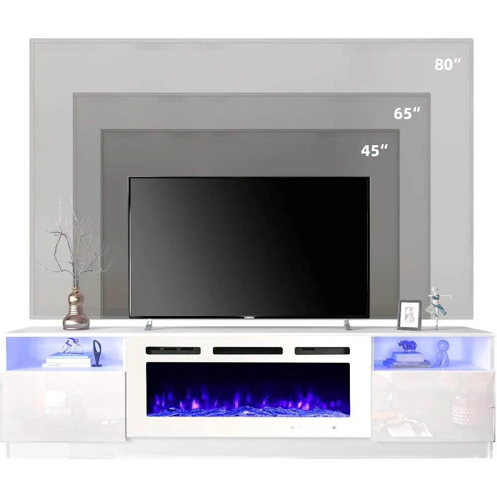 Fireplace TV Stand with Electric Fireplace, Entertainment Center with 16 Color Led Lights and 12 Flame Fireplace Insert Heater 6