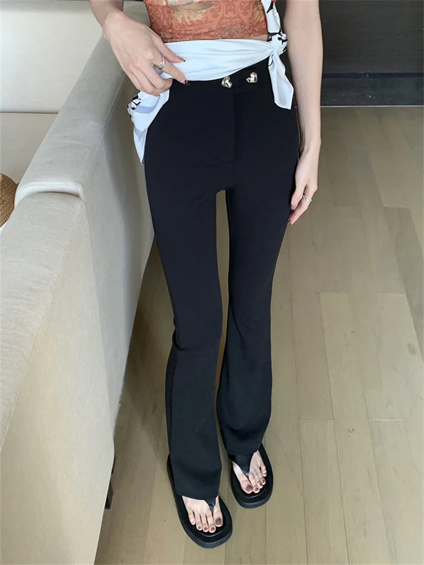 

PLAMTEE High Street Flare Pants Women Summer Chic Office Lady 2024 Solid Slim New Casual All Match Minimalist Mujer Work Wear