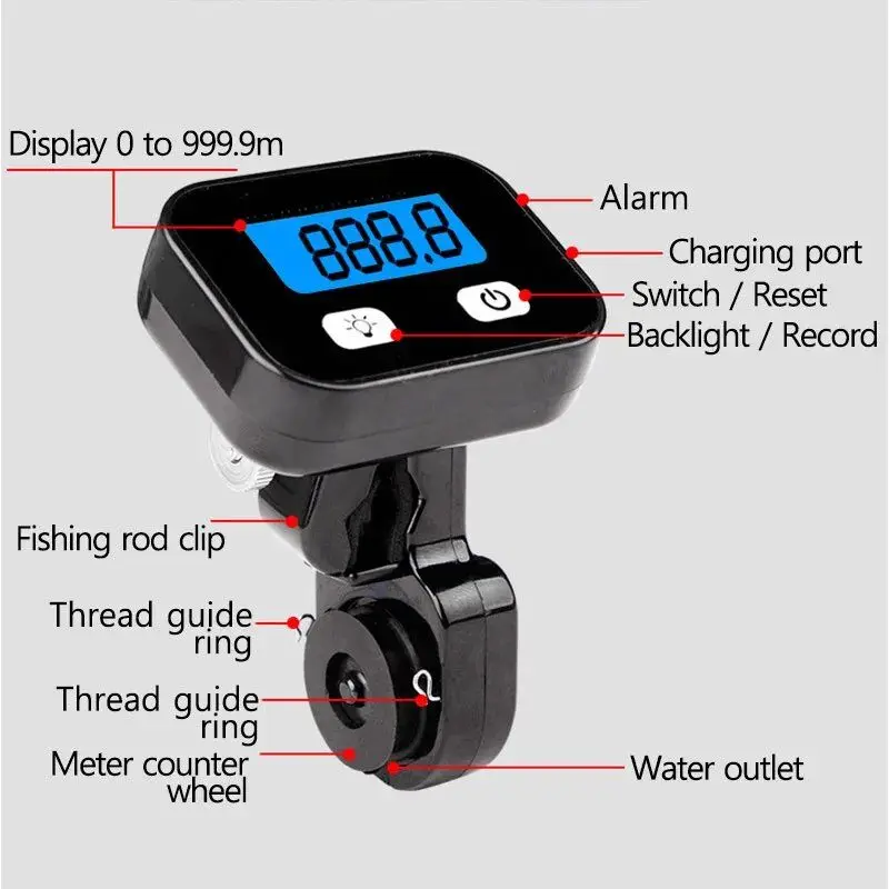 Backlight Waterproof Portable Raft Fishing Line Length Counter Digital Fishing Finder Line Length Depth Gauge Accessories Meters fishing accessories,fishing tools,fishing tool,fishing tackle
