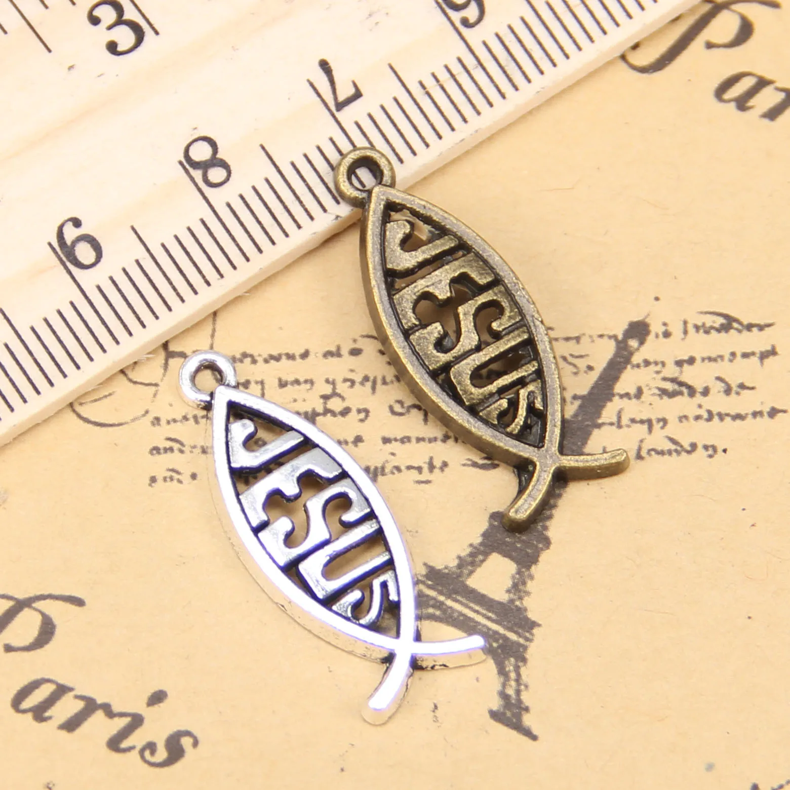 

90pcs Charms For Jewelry Making fish jesus 27x10mm Antique Silver Plated Pendants DIY Handmake Tibetan Silver Bracelet Necklace