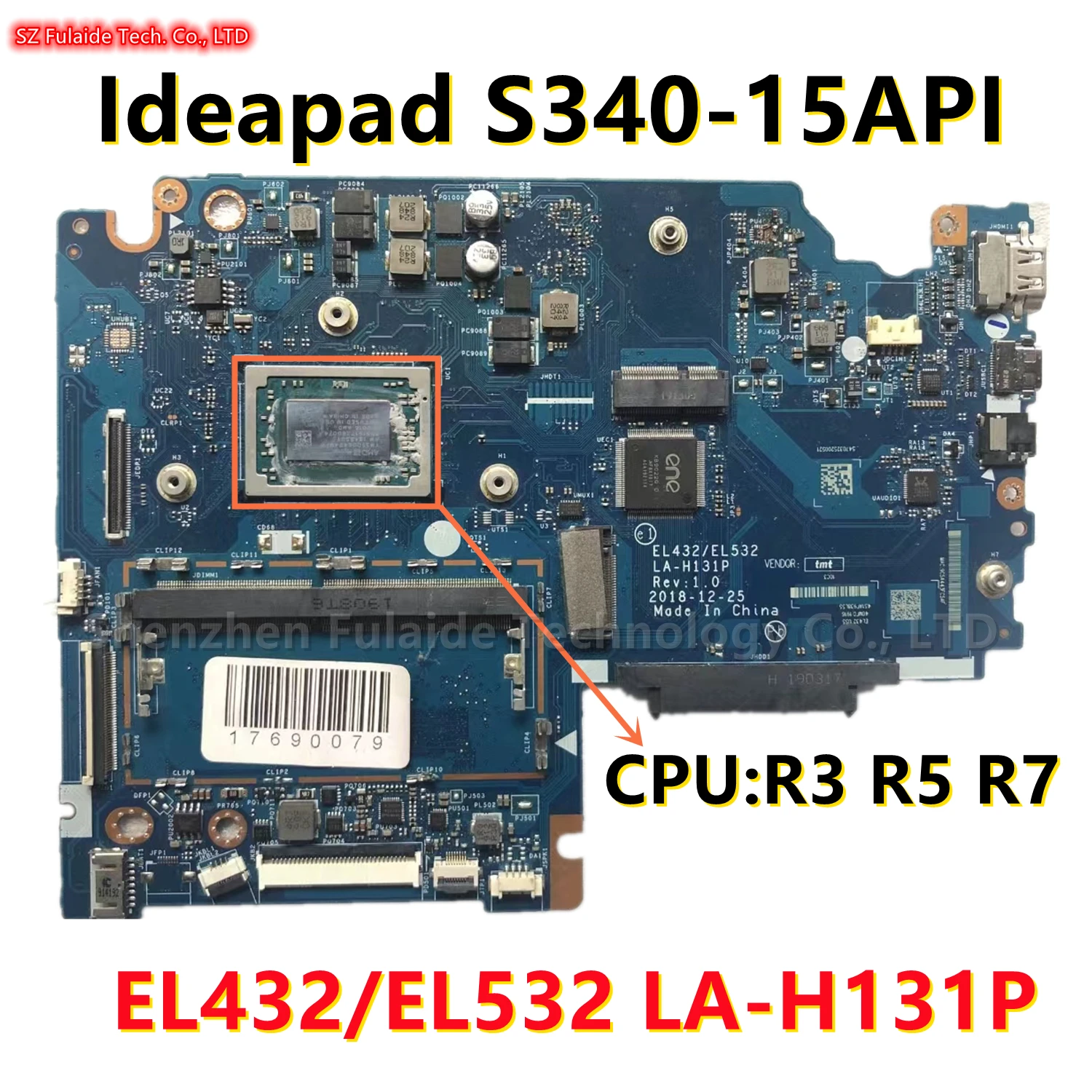

EL432/EL532 LA-H131P для Lenovo Ideapad S340-15API материнская плата для ноутбука с R3 R5 R7 CPU 4GB-RAM FRU:5B20S42246 клавиатура 100% тест