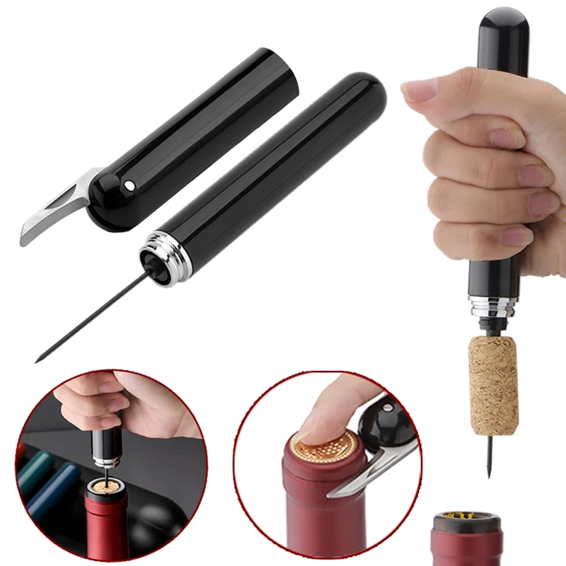 1Pc Black Stainless Steel Wine Air Pressure Corkscrew Cork Remover Air Pump Wine Bottle Opener Safety Portable Corkscrew bottle opener