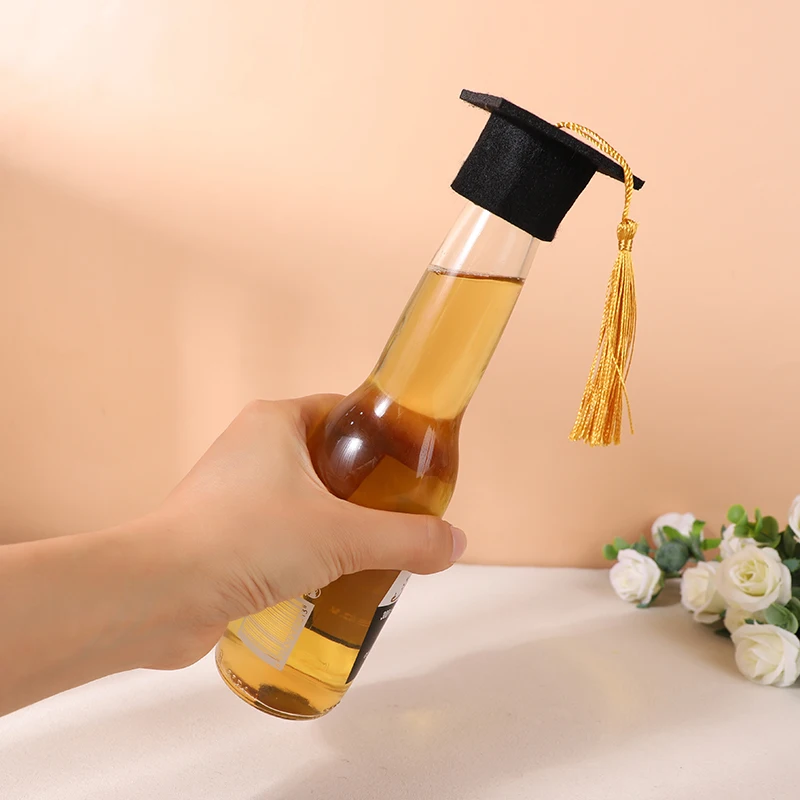 5/10PC Graduation Cap Topper Filz Mini Hut mit Quasten Vlies Weinflasche Dekor für Grad Party Gefälligkeiten Photo Booth Dekoration – Detail 6