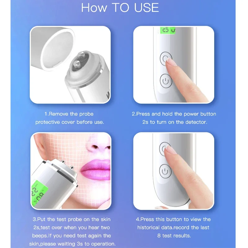 Rechargeable Portable Skin Analyzer Detector LCD Digital Water Oil Moisture Tester Fluorescent Agent Detection Face Care Tool