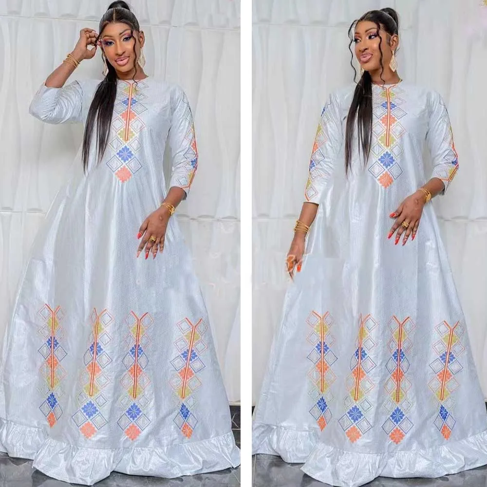 Large Size Bazin Riche Long Dresses For Traditional Wedding Party Clothing Bazin Riche Evening Gowns White Long Dresses
