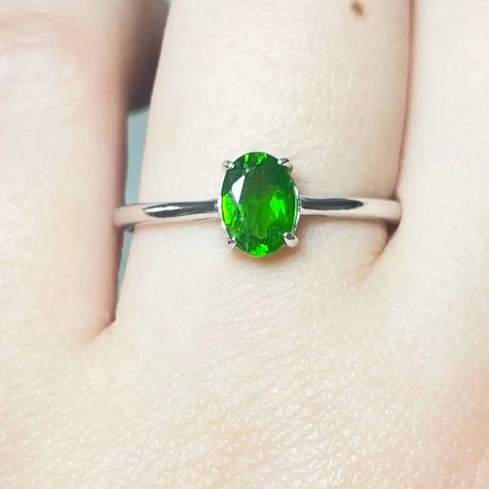 

1ring 925 sterling silver natural diopside adjustable ring for women ring for gift stone size approx5*7mm