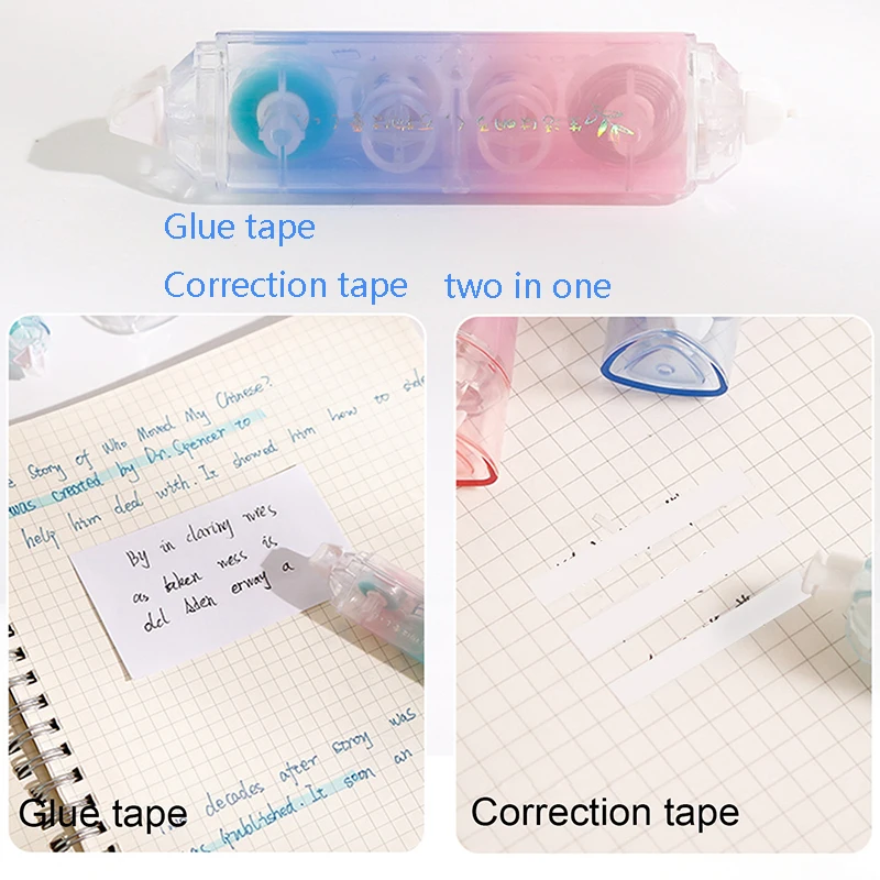 1 pc 2-in-1 Correction Adhesive Tape Roller Quick Dry Permanent Bond for School Office