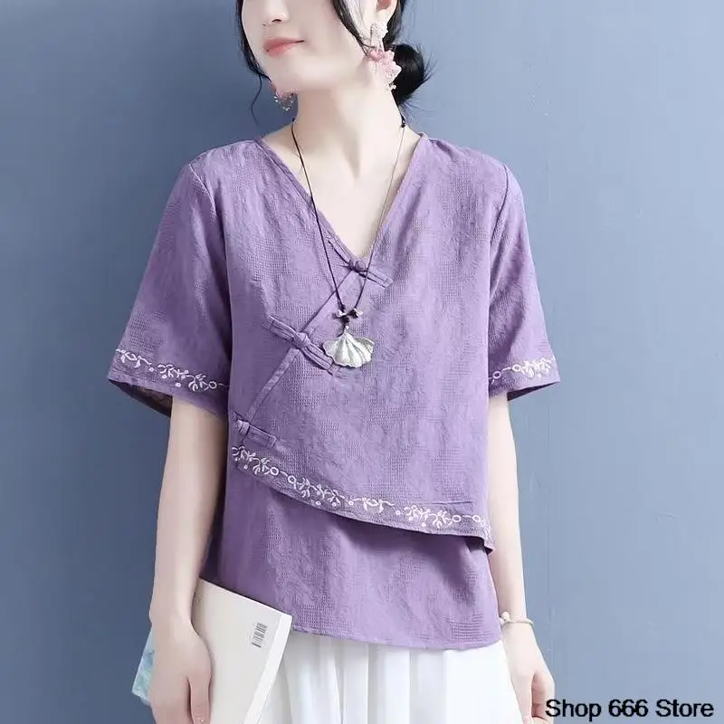

2023 New Chinese Traditional Coat Oriental Solid Color Cotton Linen Vintage Hanfu Tops Tea Art Oriental Tang Suit Retro Top