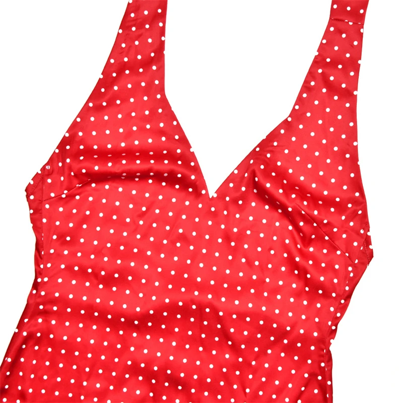 Absobe Polka Dot Print Color Block Maxi Dress Elegant V Neck Halter Tie Slim Backless A Line Long Dress For Women Chic Partywear