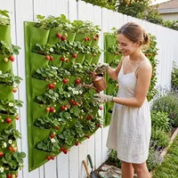 36 Pockets Vertical Strawberry Grow Planter Wall Hanging Flower Pot Bags Felt Garden Balcony Pouch for Railing Balcony Fence 6