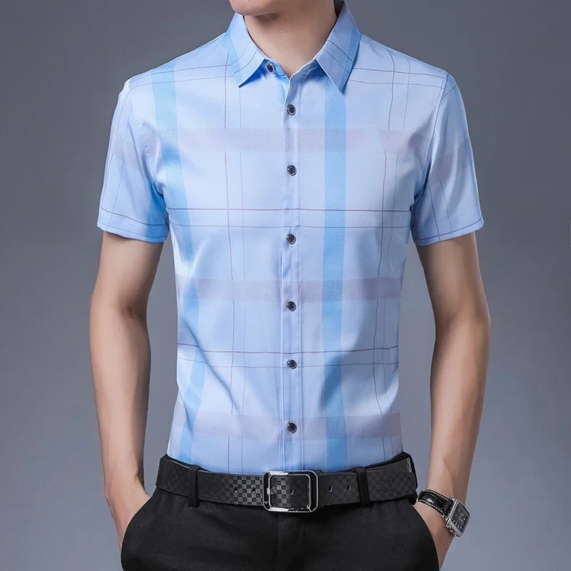 Men Casual Printed Short Sleeved Lapel Shirt Summer Fashion Comfort No Ironing Wrinkle Resistant
