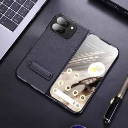 Luxury Litchi Grain Leather Stand Cover - Shockproof Bumper Case for Pixel Fold 2 (Black)