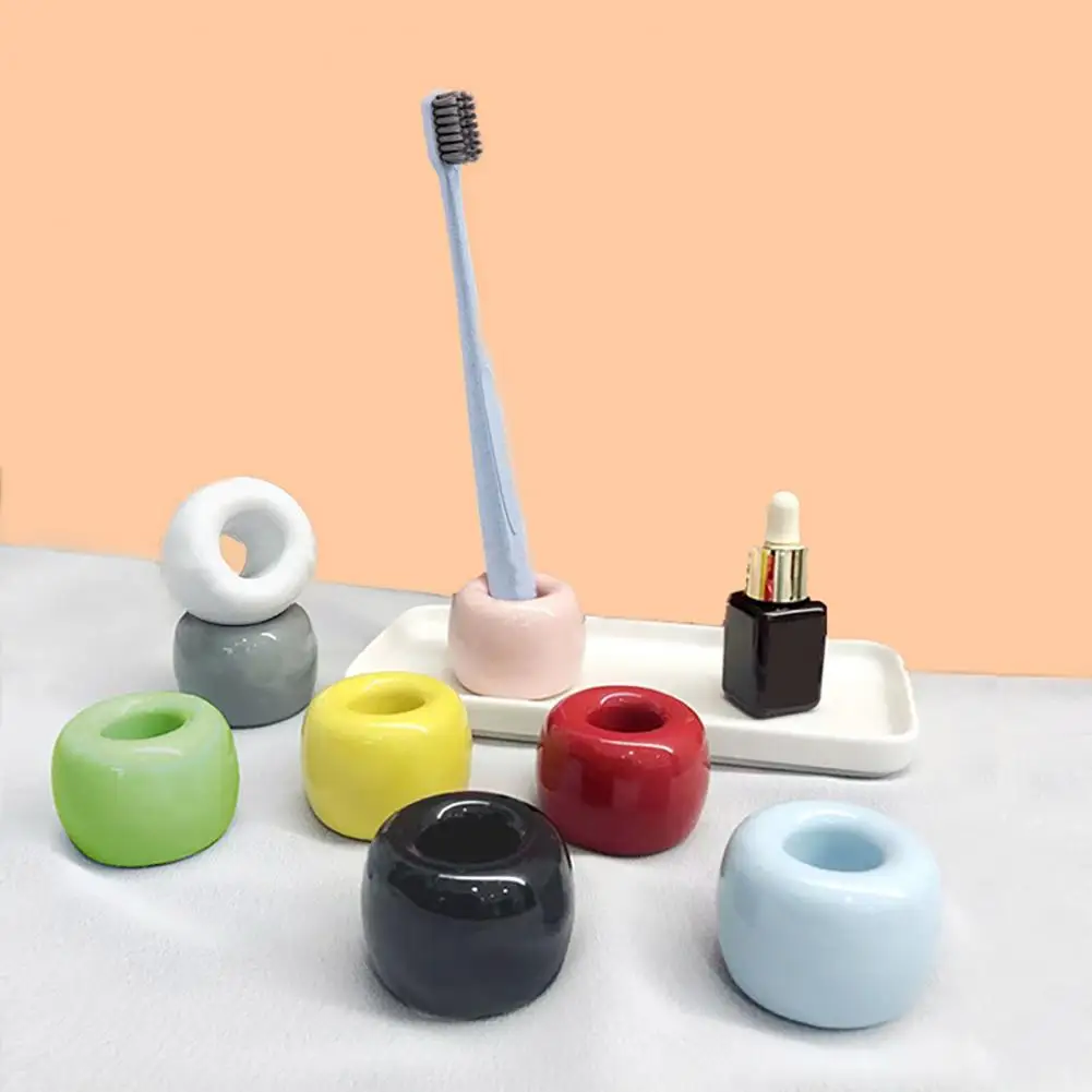 Toothbrush Holder Hollow Design Multi-purpose Mini Ceramic Toothbrush Stand Lightweight Ceramics Ventilated Mascara/Pen Holder
