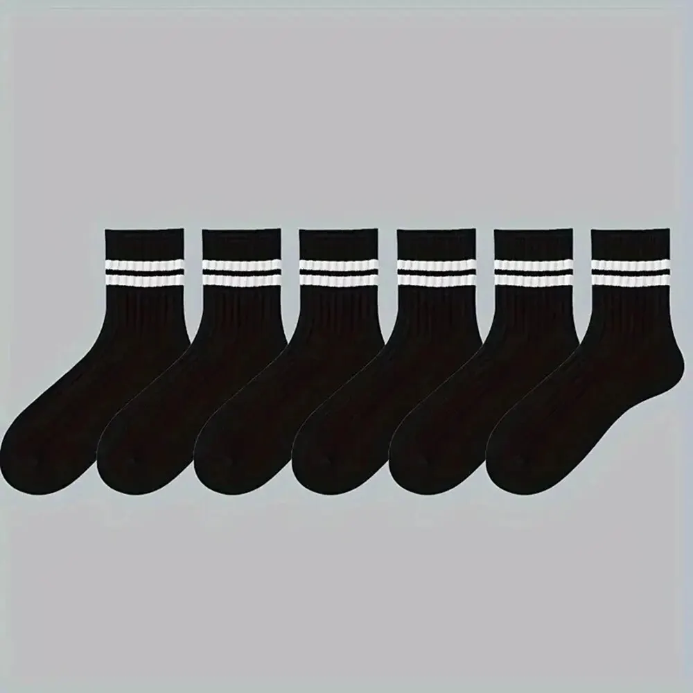 Men Socks 6/10/15/20 Pairs Spring Autumn Casual Striped Breathable Mid Tube Sock Round Neck