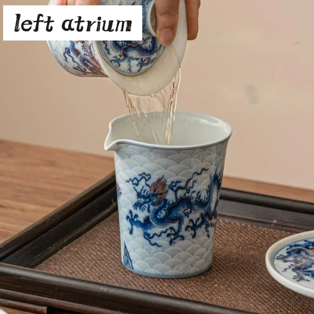 150ml Antique Gold Silver Inlaid Gaiwan Blue and White Dragon Tea Tureen Household Tea Maker Cover Bowl Services Ornaments